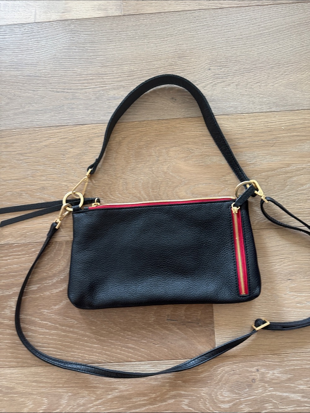 Hammitt Black Kyle Small Leather Crossbody with Gold Stud Accents and Red Zip - Picture 2 of 3